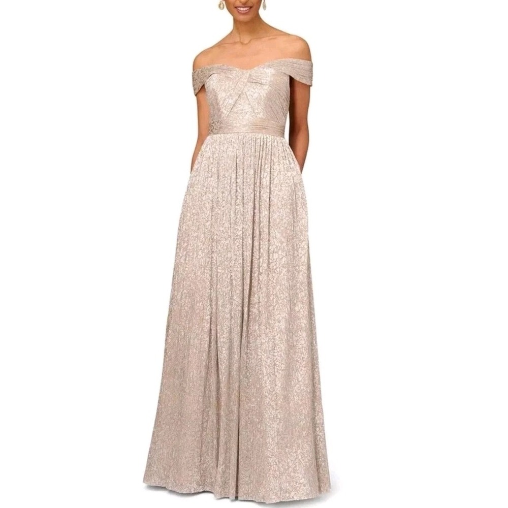 Aidan Mattox Women's Metallic Off-the-shoulder Gown In Silver/Gold Size 0